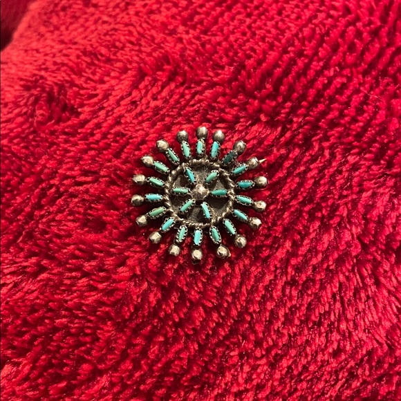 Zuni Sterling Silver Needle Point Turquoise Brooch Pin. - Picture 4 of 8